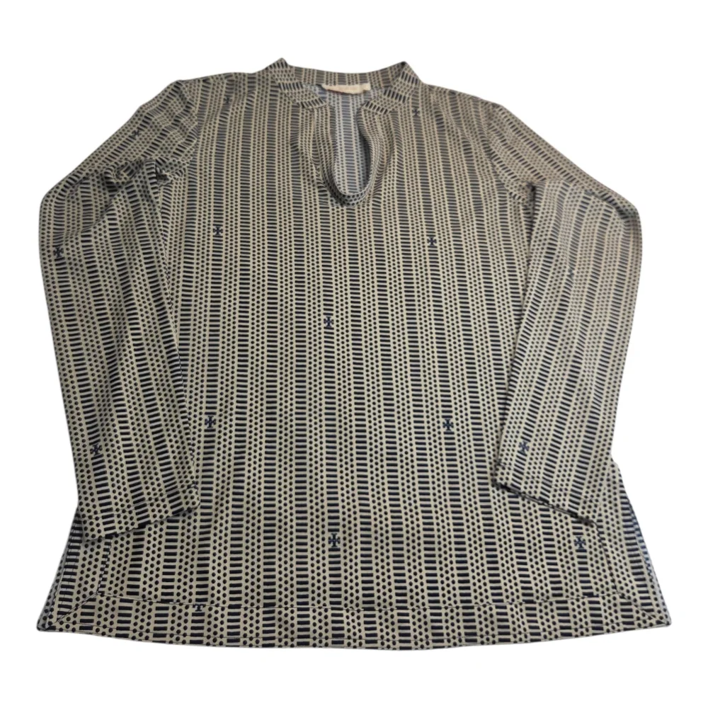 Tory Burch Long-sleeved Tunic Blouse geometric design and the iconic logo Size M